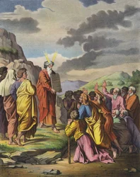 Moses delivering the Ten Commandments to his people